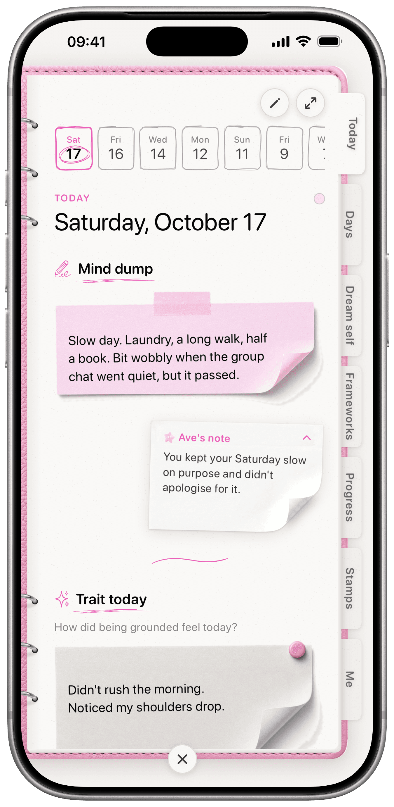 Ave’s journal, open on today’s page